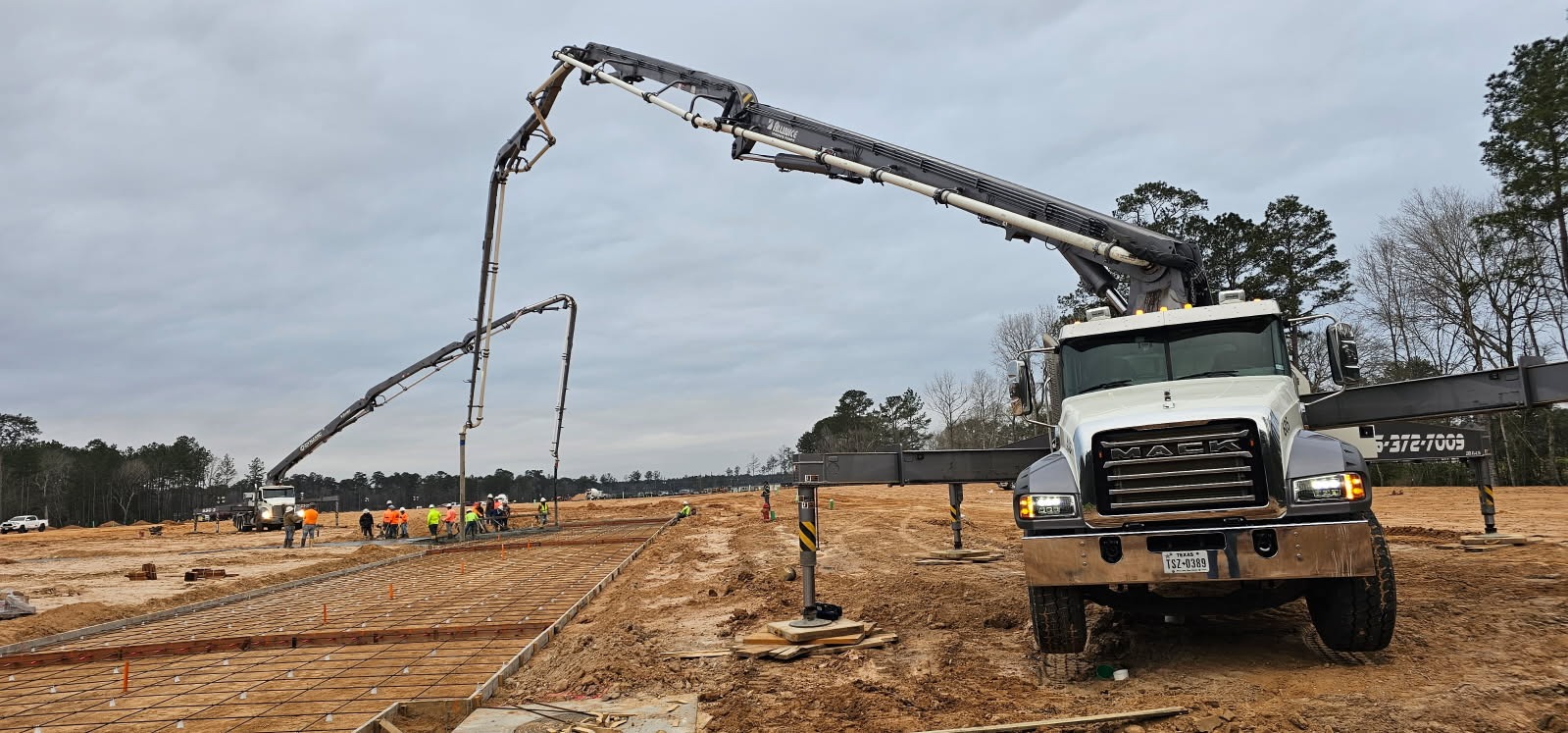 Boom pump on a commercial slab pour
