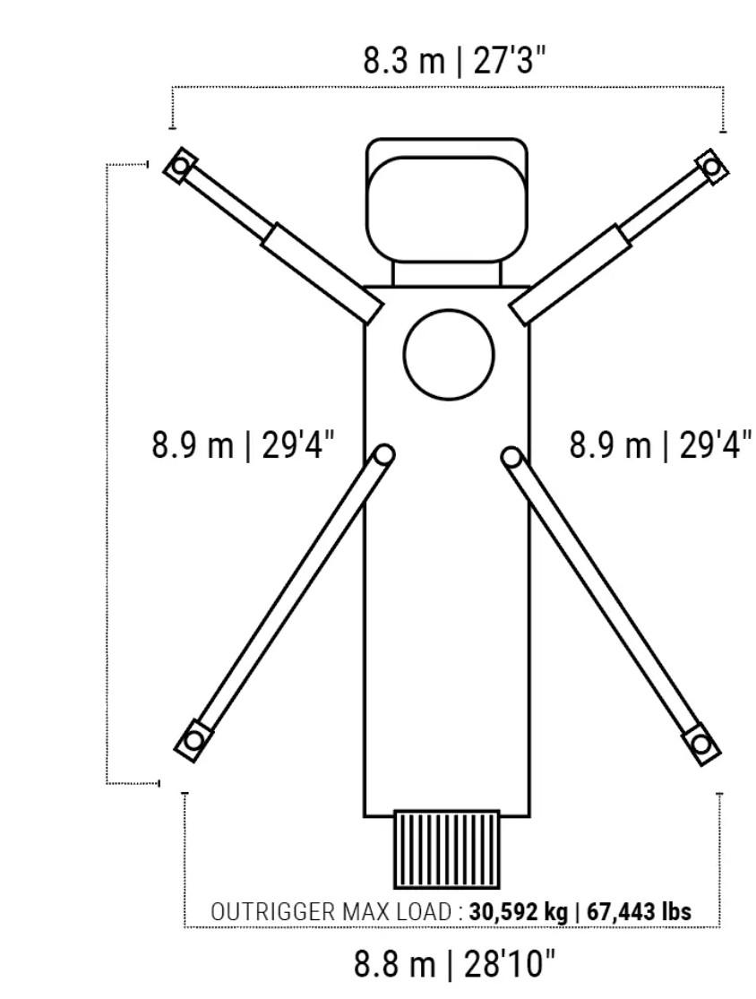 47-meter boom pump outrigger extension diagram